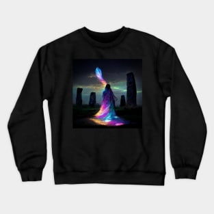 Iridescent energy fairy amongst ancient standing stones 1 Crewneck Sweatshirt